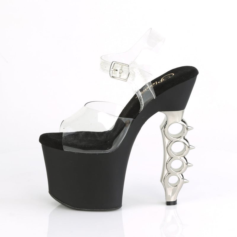 Pleaser Irongrip-708 Women's Platform Heels Sandals Silver / Clear | NZ RLKQMX