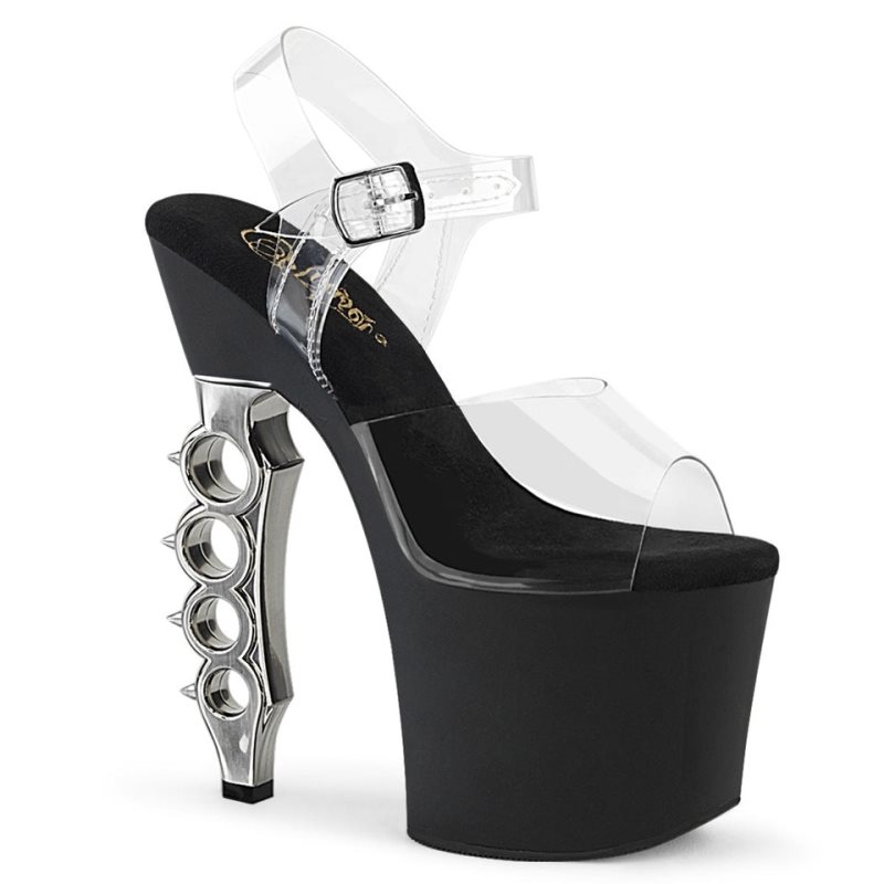 Pleaser Irongrip-708 Women\'s Platform Heels Sandals Silver / Clear | NZ RLKQMX