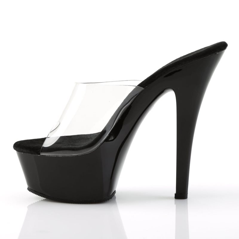 Pleaser Kiss-201 Women's Platform Slides Black / Clear | NZ PIAMTE