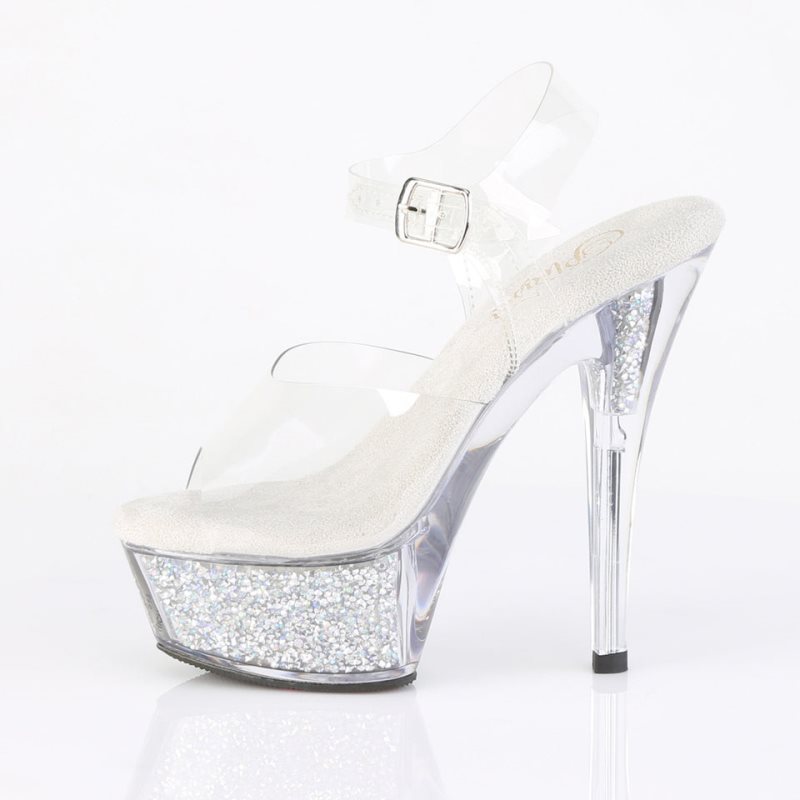 Pleaser Kiss-208RSI Rhinestones Women's Platform Heels Sandals Silver / Clear | NZ IVTLKX