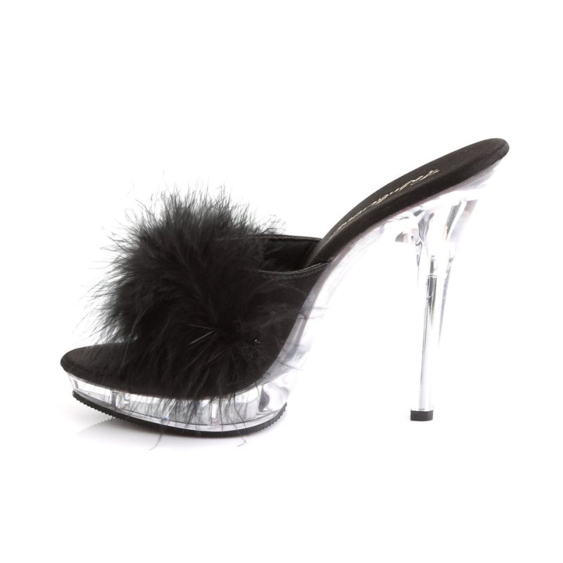 Pleaser Lip-101-8 Women's Platform Slides Black / Clear | NZ QYMUFL