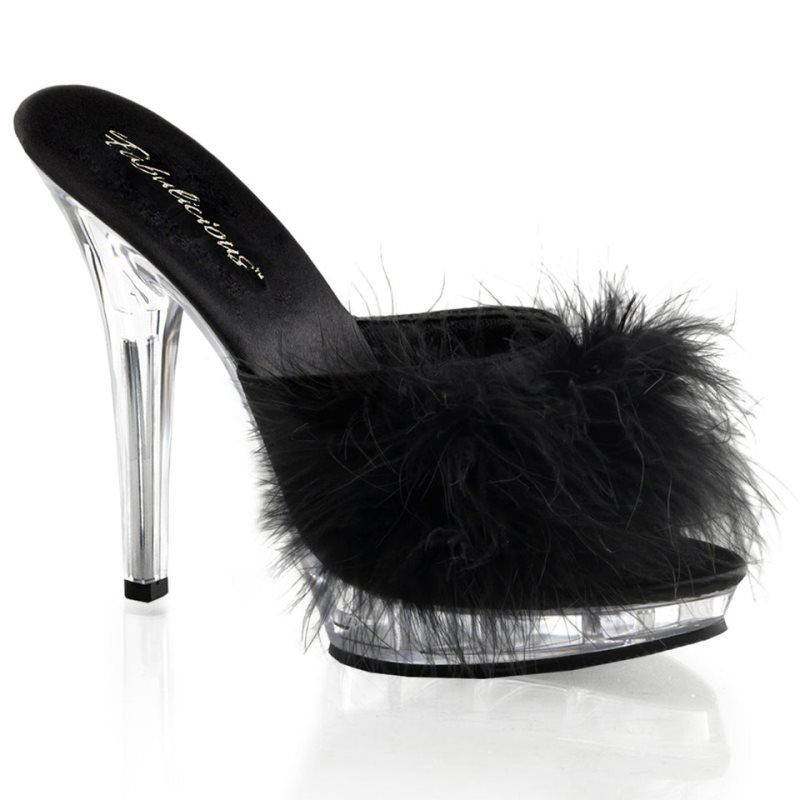 Pleaser Lip-101-8 Women\'s Platform Slides Black / Clear | NZ QYMUFL