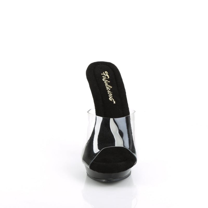 Pleaser Lip-101 Women's Platform Slides Black / Clear | NZ FRNWLX