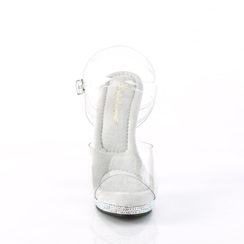 Pleaser Lip-108DM Women's Heels Sandals Silver / Clear | NZ RBUVOK