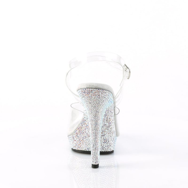 Pleaser Lip-108DM Women's Heels Sandals Silver / Clear | NZ RBUVOK