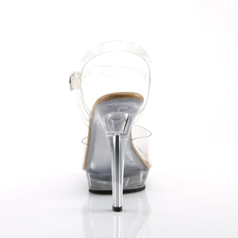 Pleaser Lip-108 Women's Heels Sandals Brown / Clear | NZ HSNORU