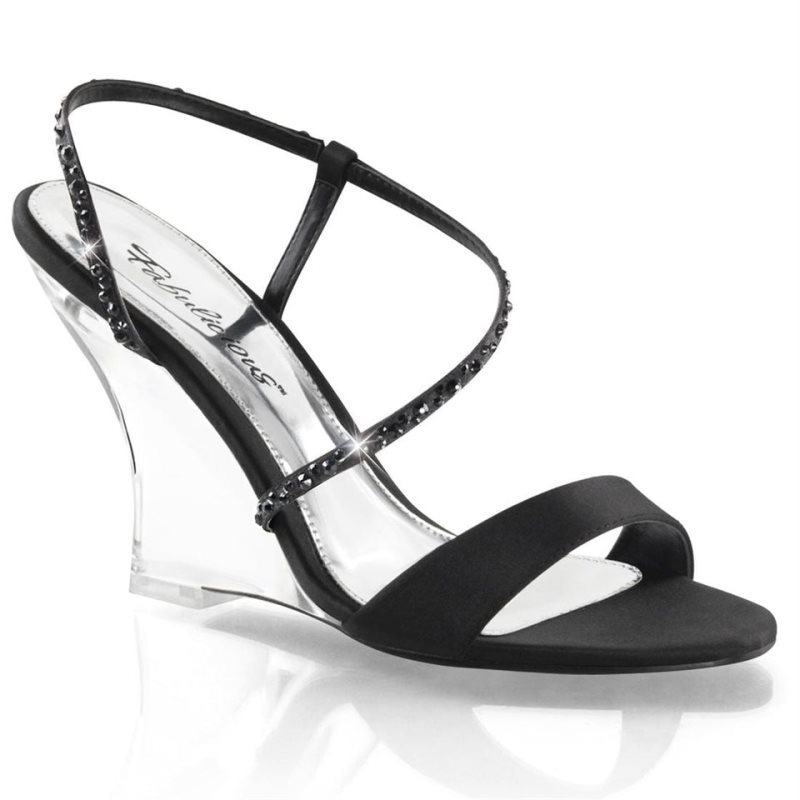 Pleaser Lovely-417 Women\'s Wedge Sandals Black / Clear | NZ LWQCUE