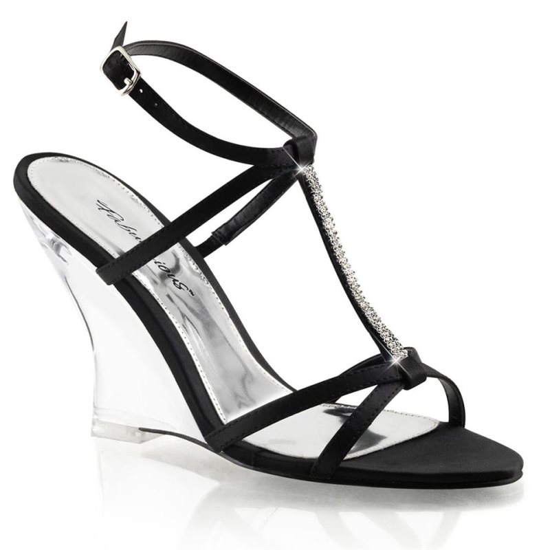 Pleaser Lovely-428 Women\'s Wedge Sandals Black / Clear | NZ CBERQN