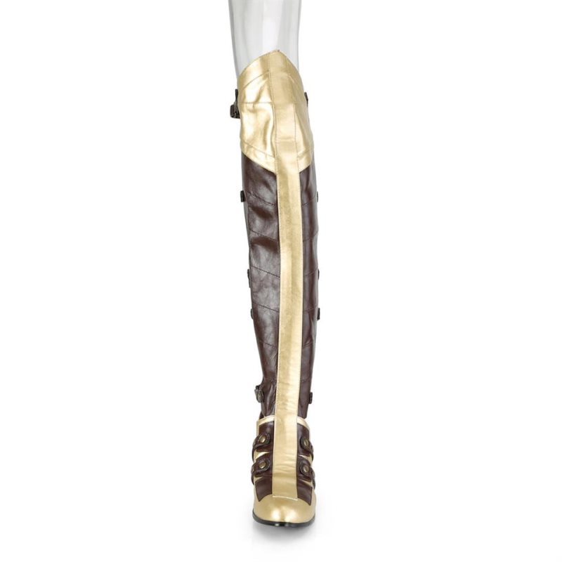 Pleaser Maiden-8830 Women's Thigh High Boots Brown / Gold | NZ GNJZDR