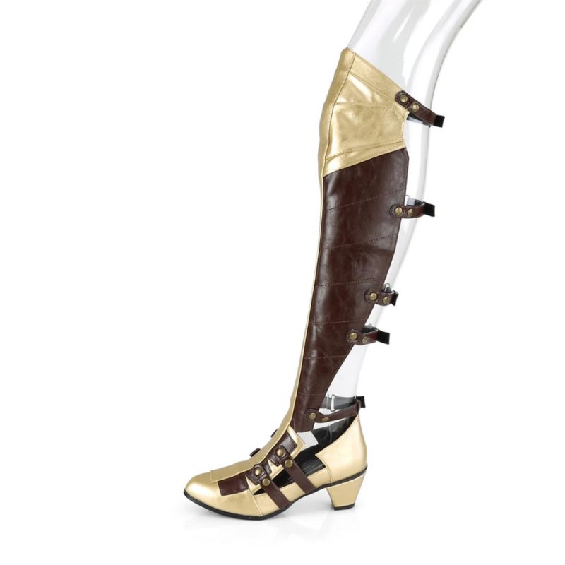 Pleaser Maiden-8830 Women's Thigh High Boots Brown / Gold | NZ GNJZDR