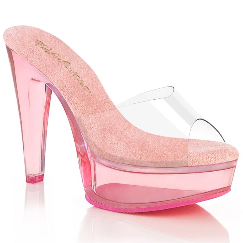 Pleaser Martini-501 Women\'s Platform Slides Pink / Clear | NZ QSDVFL