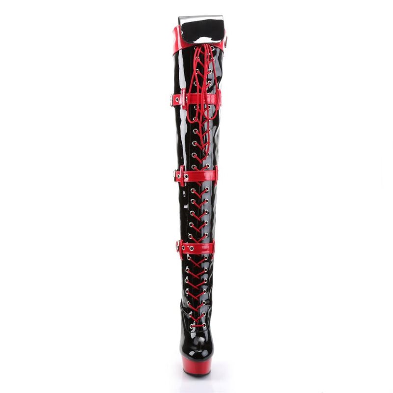 Pleaser Medic-3028 Women's Thigh High Boots Black / Red | NZ NYUJDS