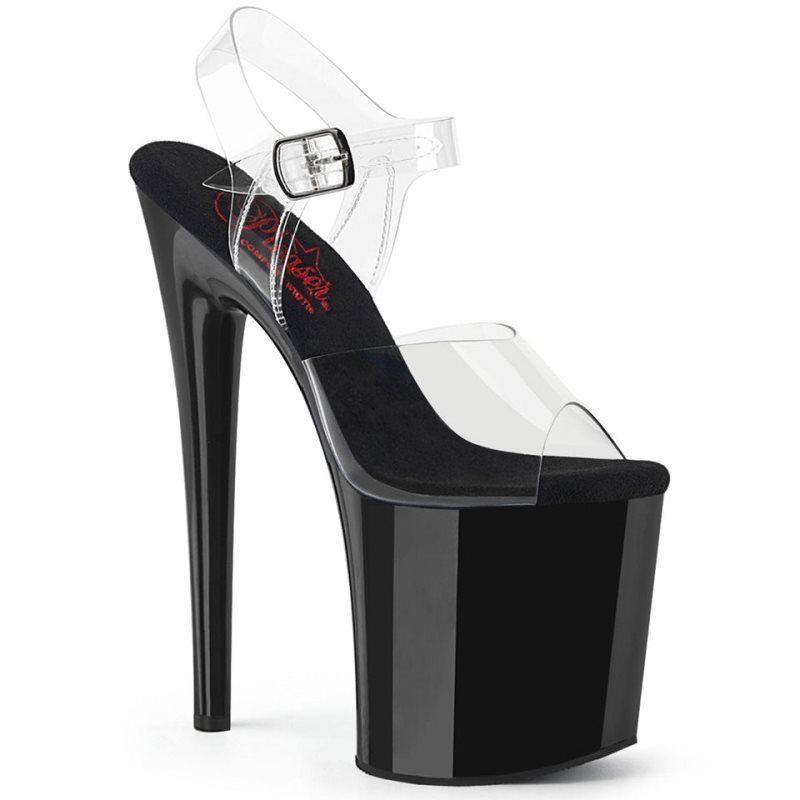 Pleaser Naughty-808 Women\'s Platform Heels Sandals Black / Clear | NZ FNJVSK