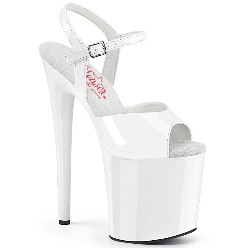 Pleaser Naughty-809 Women\'s Platform Heels Sandals White | NZ VBOIUQ