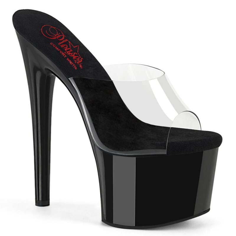 Pleaser Passion-701 Women\'s Platform Slides Black / Clear | NZ KOFXCL