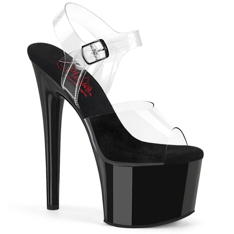 Pleaser Passion-708 Women\'s Platform Heels Sandals Black / Clear | NZ VGTLNW