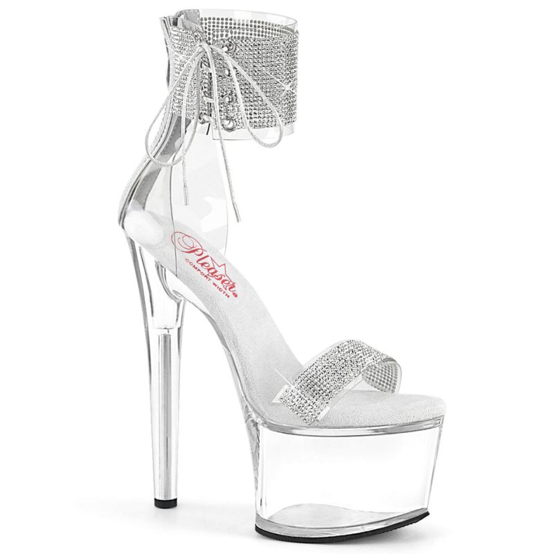 Pleaser Passion-727RS Women\'s Platform Heels Sandals Silver / Clear | NZ MCSXTU