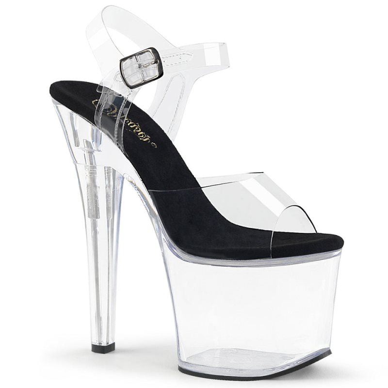 Pleaser Radiant-708 Women\'s Platform Heels Sandals Black / Clear | NZ GYIQLV