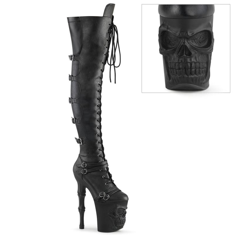 Pleaser Rapture-3045 Vegan Leather Women\'s Thigh High Boots Black | NZ SEXBIL