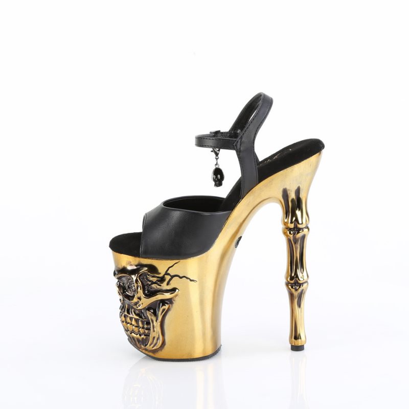 Pleaser Rapture-809-LT Faux Leather Women's Platform Heels Sandals Black / Gold | NZ KTLFUH