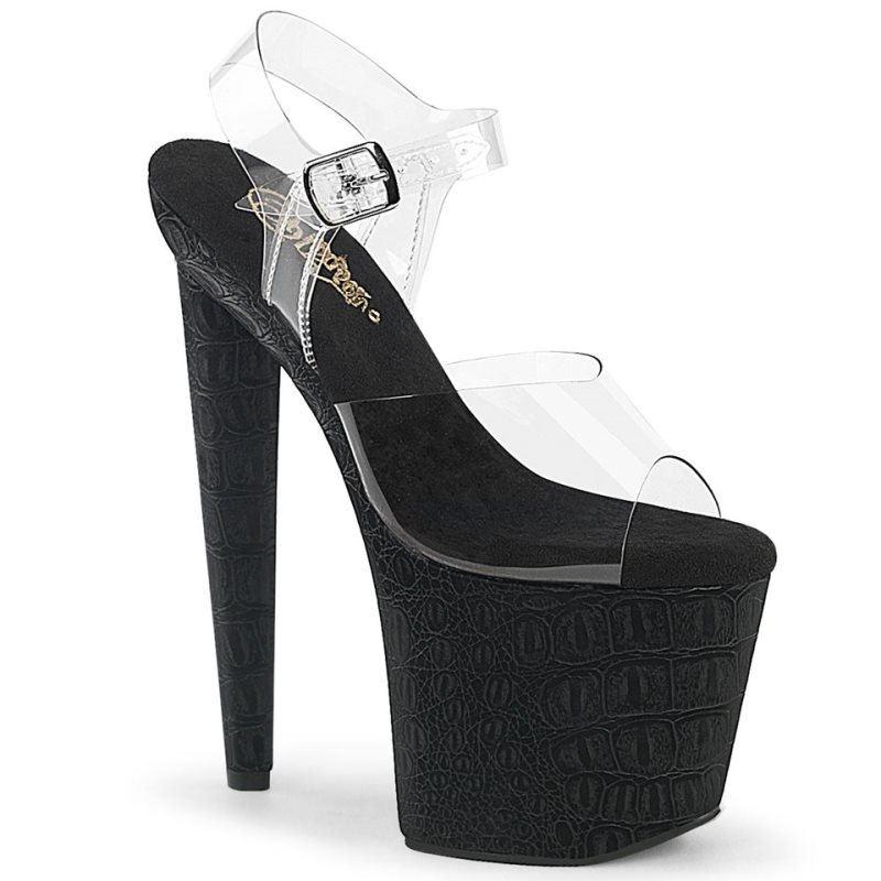 Pleaser Razzle-808WR Women\'s Platform Heels Sandals Black / Clear | NZ PCDMHN