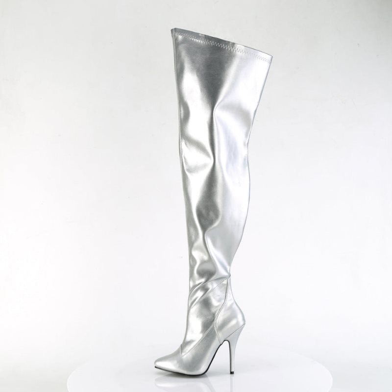 Pleaser Seduce-3000WC Women's Thigh High Boots Silver | NZ JHUZIK