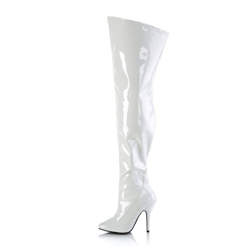 Pleaser Seduce-3000WC Women's Thigh High Boots White | NZ HJMEBU