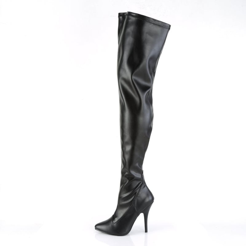 Pleaser Seduce-3000 Vegan Leather Women's Thigh High Boots Black | NZ NQVODP