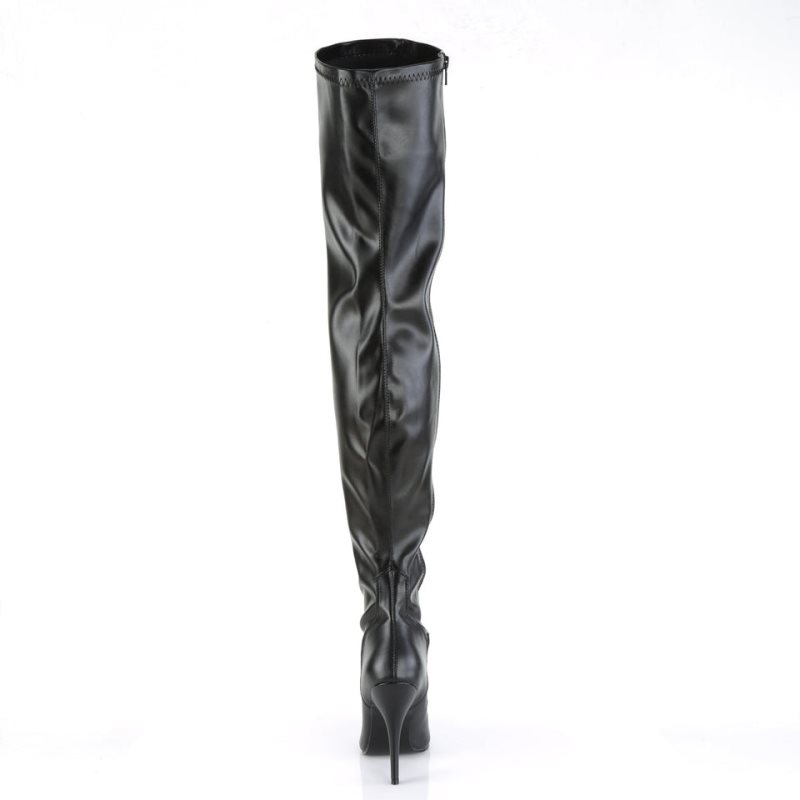 Pleaser Seduce-3000 Vegan Leather Women's Thigh High Boots Black | NZ NQVODP