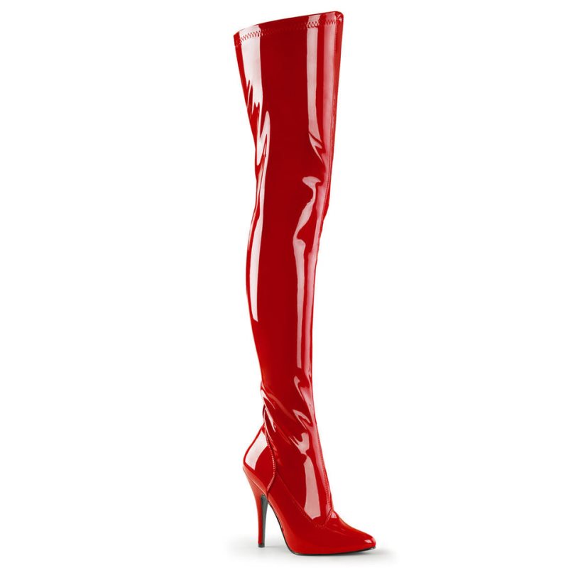 Pleaser Seduce-3000 Women\'s Thigh High Boots Red | NZ WCEIKA