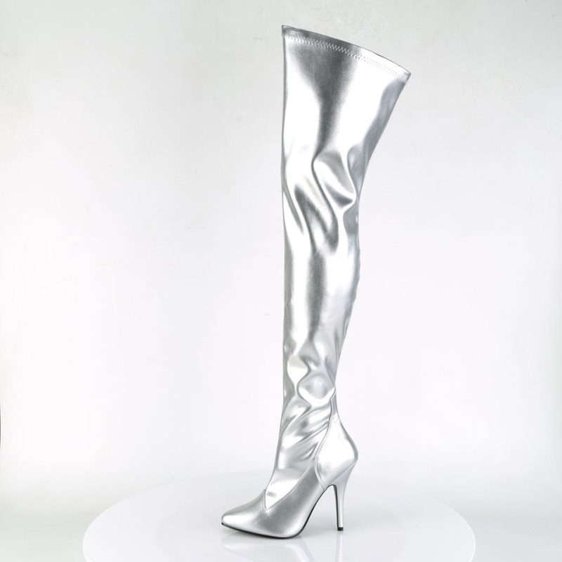 Pleaser Seduce-3000 Women's Thigh High Boots Silver | NZ ZEMFSL