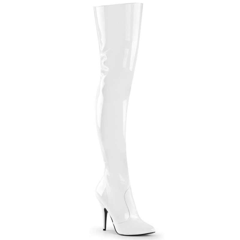 Pleaser Seduce-3010 Women\'s Thigh High Boots White | NZ YSJTXA