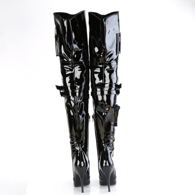 Pleaser Seduce-3019 Women's Thigh High Boots Black | NZ URGFVE