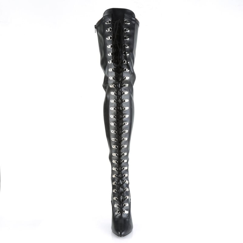 Pleaser Seduce-3024 Vegan Leather Women's Thigh High Boots Black | NZ WHMQIG