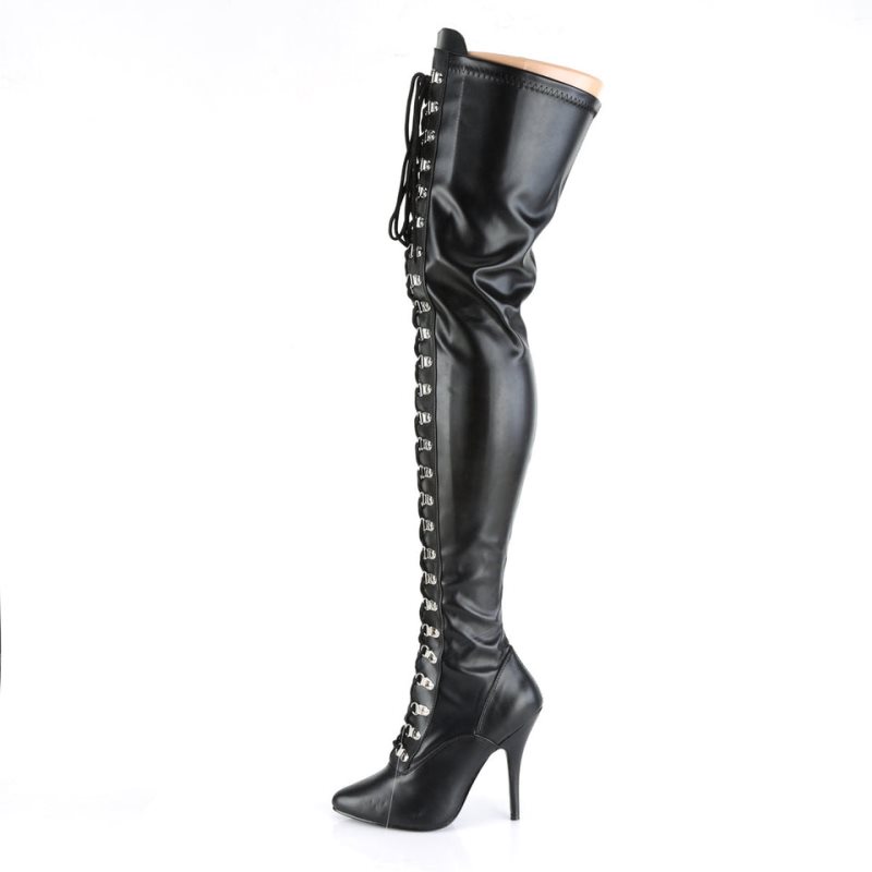 Pleaser Seduce-3024 Vegan Leather Women's Thigh High Boots Black | NZ WHMQIG