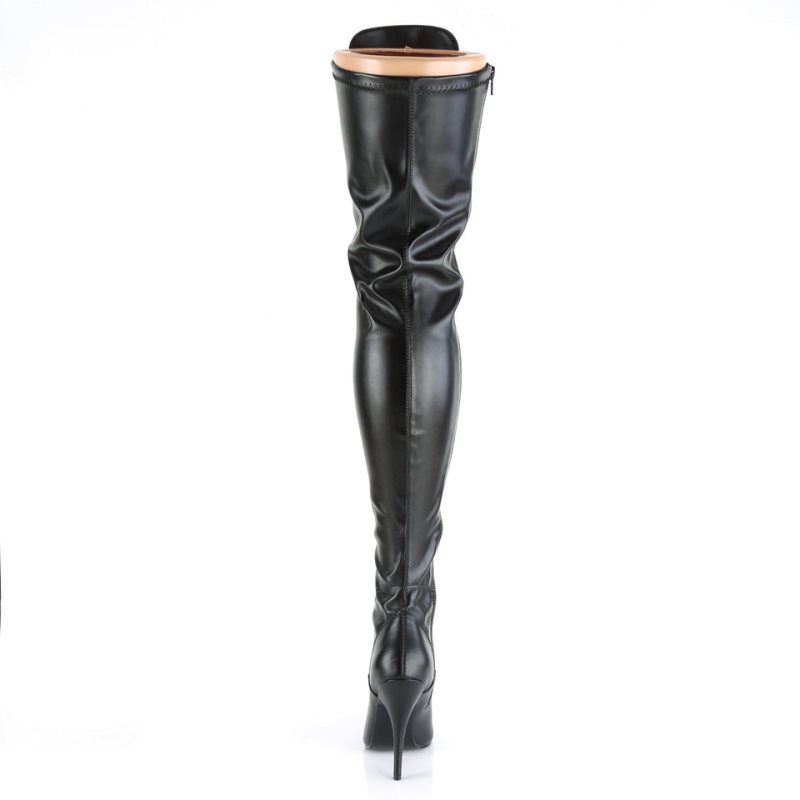 Pleaser Seduce-3024 Vegan Leather Women's Thigh High Boots Black | NZ WHMQIG