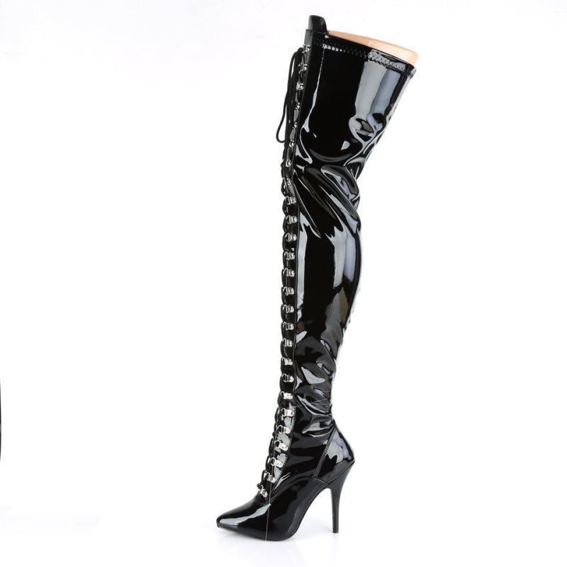 Pleaser Seduce-3024 Women's Thigh High Boots Black | NZ FWAUHD