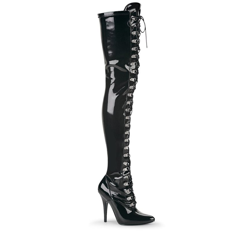 Pleaser Seduce-3024 Women\'s Thigh High Boots Black | NZ FWAUHD