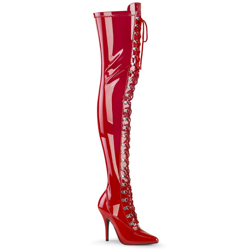 Pleaser Seduce-3024 Women\'s Thigh High Boots Red | NZ ESMQGJ