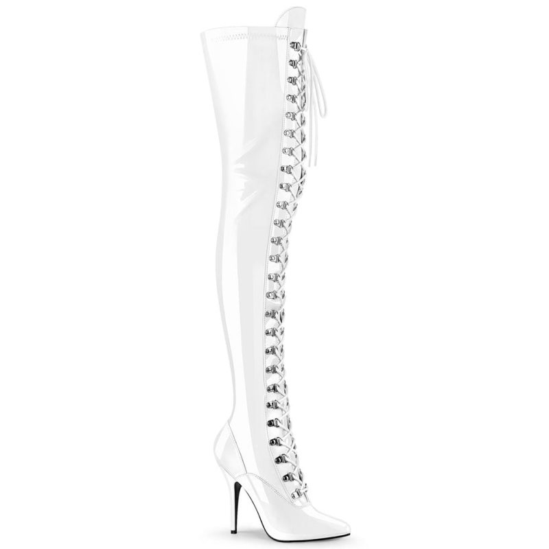 Pleaser Seduce-3024 Women\'s Thigh High Boots White | NZ FMSCAQ