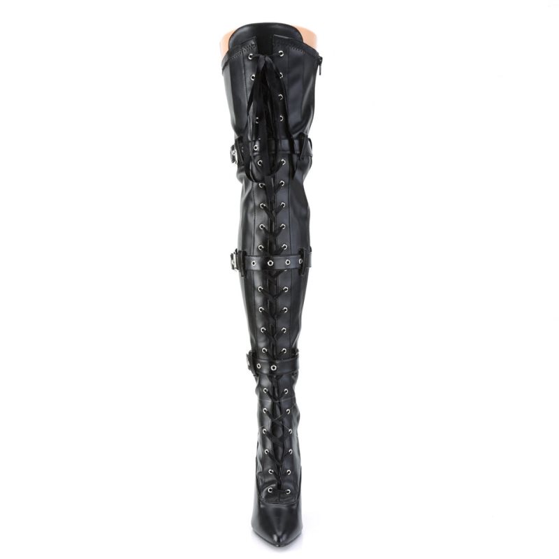 Pleaser Seduce-3028 Vegan Leather Women's Thigh High Boots Black | NZ GVUJCX