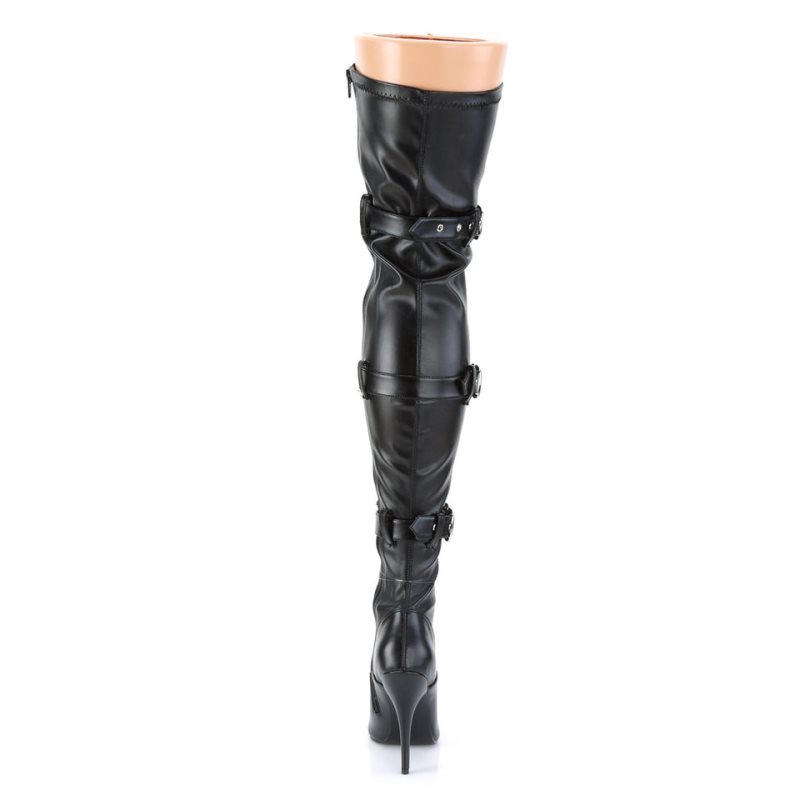 Pleaser Seduce-3028 Vegan Leather Women's Thigh High Boots Black | NZ GVUJCX