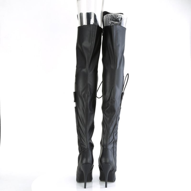 Pleaser Seduce-3082 Vegan Leather Women's Thigh High Boots Black | NZ FGZMRC