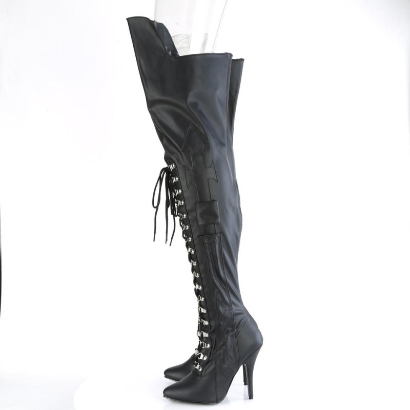 Pleaser Seduce-3082 Vegan Leather Women's Thigh High Boots Black | NZ FGZMRC