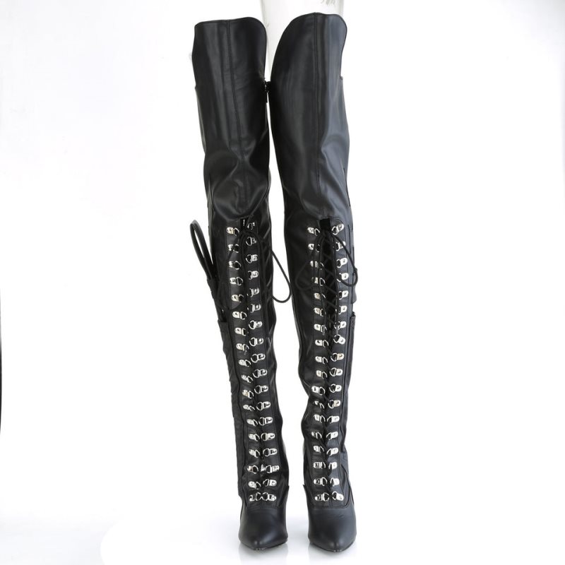 Pleaser Seduce-3082 Vegan Leather Women's Thigh High Boots Black | NZ FGZMRC