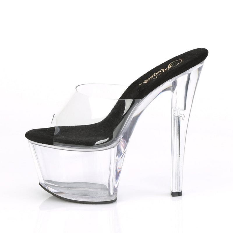 Pleaser Sky-301 Women's Platform Slides Black / Clear | NZ VGKTCW