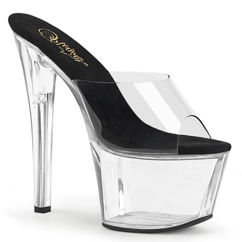 Pleaser Sky-301 Women\'s Platform Slides Black / Clear | NZ VGKTCW