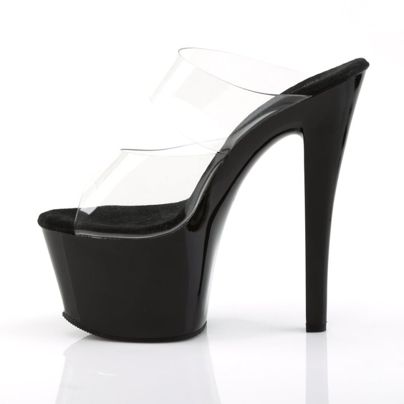 Pleaser Sky-302 Women's Platform Slides Black / Clear | NZ PXYMBJ