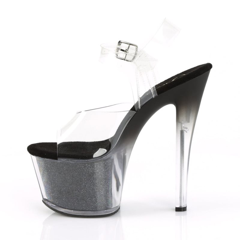 Pleaser Sky-308G-T Women's Platform Heels Sandals Black / Clear | NZ EJKMOP