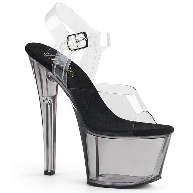 Pleaser Sky-308T Women\'s Platform Heels Sandals Grey / Clear | NZ ISZYOL